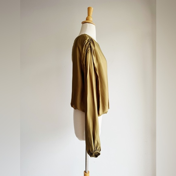 ANTHROPOLOGIE Silky Balloon Sleeve Gold Green Blouse Medium - Picture 4 of 10